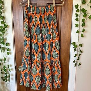 Paisley Boho Patterned Tiered Maxi Skirt | S